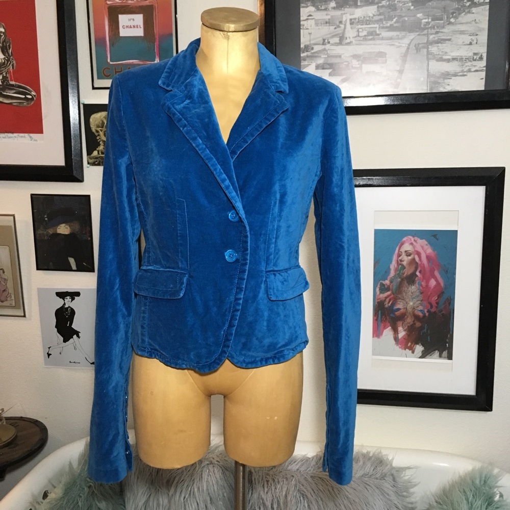 Lucky Brand blue crush velvet blazer jacket sz m
